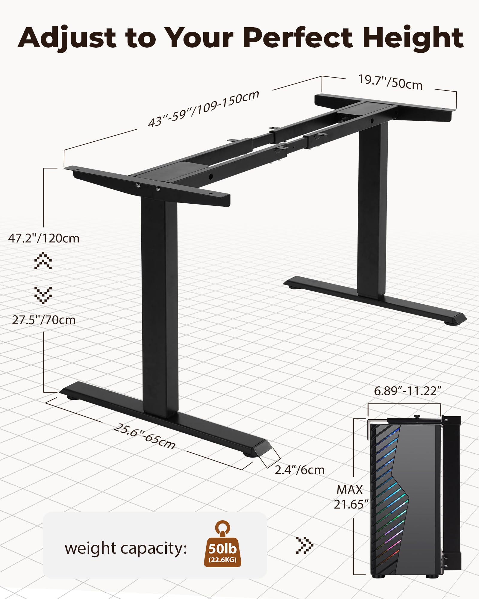 TOPSKY Dual Motor Electric Standing Desk Frame, Height Adjustable Sit Stand Base for Home Office, Fits Table Tops up to 70.8 x 31.5 Inch, 225 lb Capacity