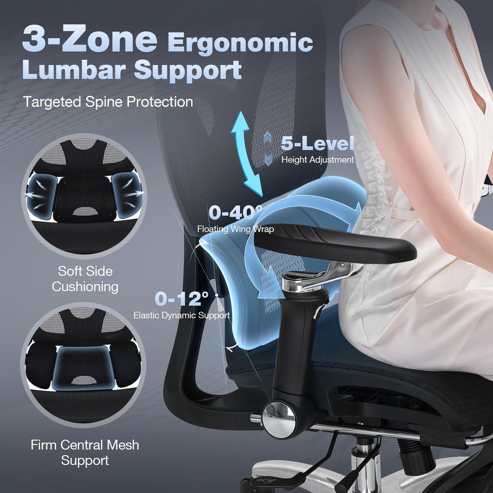 MALOL Ergonomic Office Chair, 400lbs High Back Mesh Desk Chair with 6D Armrests, 3D Headrest, Adjustable Lumbar Support, Seat Depth Adjustment, Tilt Lock, Metal Base & PU Wheels