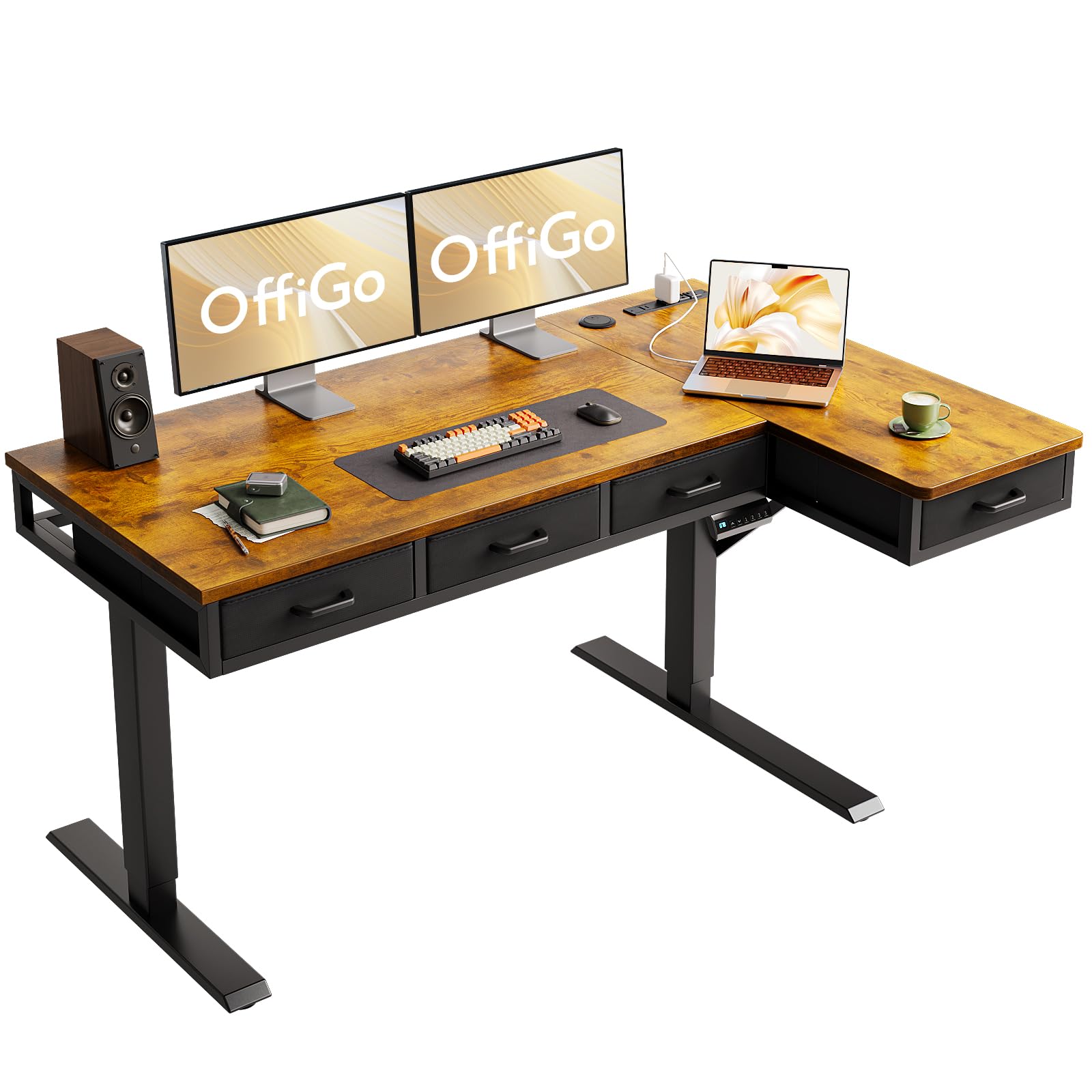 OffiGo L-Shaped Electric Standing Desk with 4 Drawers