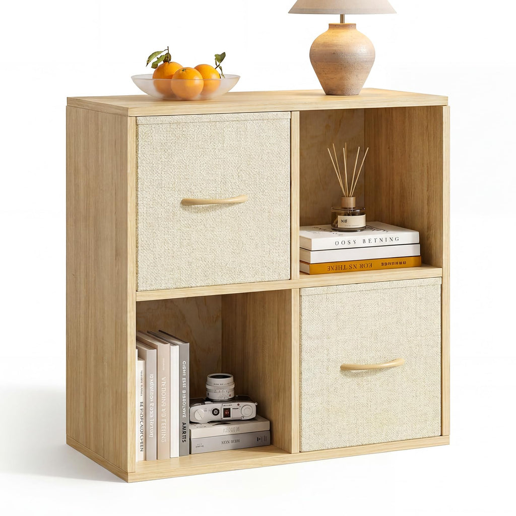 EXPERLAM Cube Storage Organizer - Solid Wood Bookshelf with Storage Bins, Cube Shelf with Removable Back Panels, Vertical or Horizontal Bookcase, Open Book Shelf for Bedroom, Living Room, Office