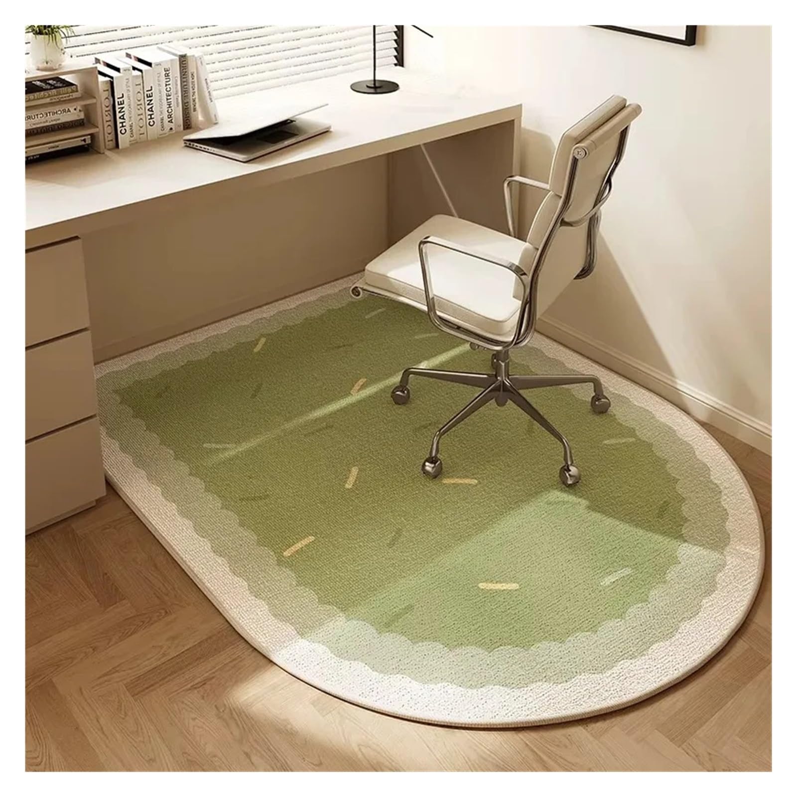 Non-Slip Beige Striped Office Chair Floor Mat Rug