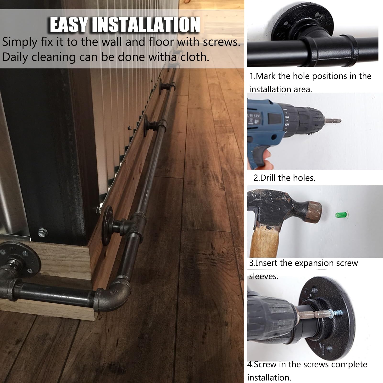 Commercial Grade Bar Foot Rail, Black Pipe Foot Rest for Cafe Pub Home Bar