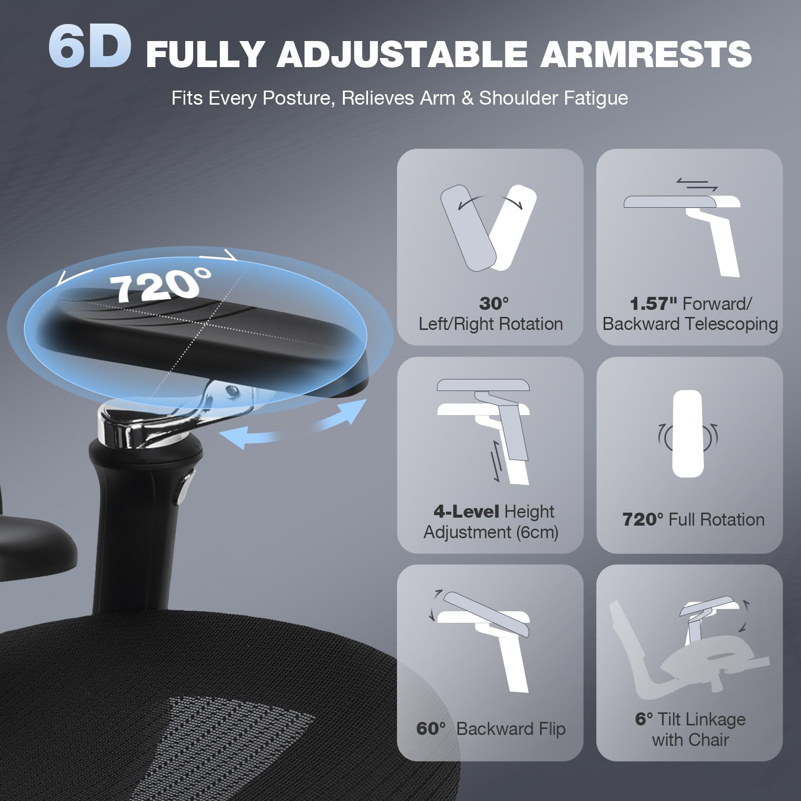 MALOL Ergonomic Office Chair, 400lbs High Back Mesh Desk Chair with 6D Armrests, 3D Headrest, Adjustable Lumbar Support, Seat Depth Adjustment, Tilt Lock, Metal Base & PU Wheels