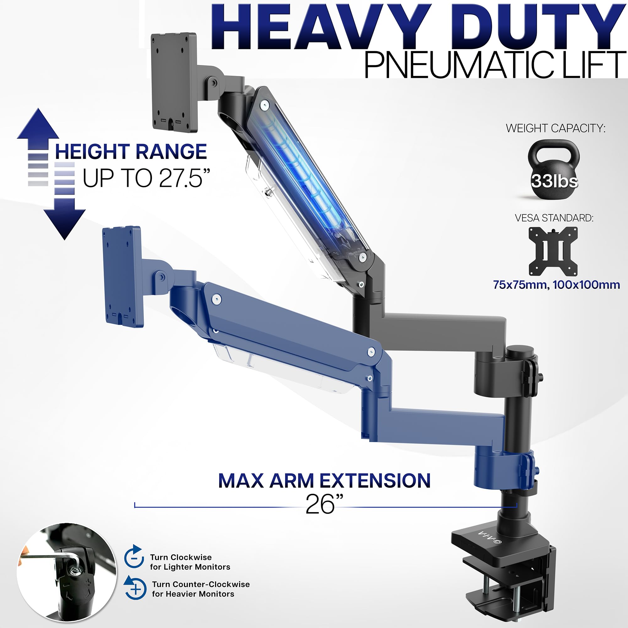 VIVO Premium Aluminum Heavy Duty Monitor Arm for Ultrawide Monitors up to 49 inches and 33 lbs
