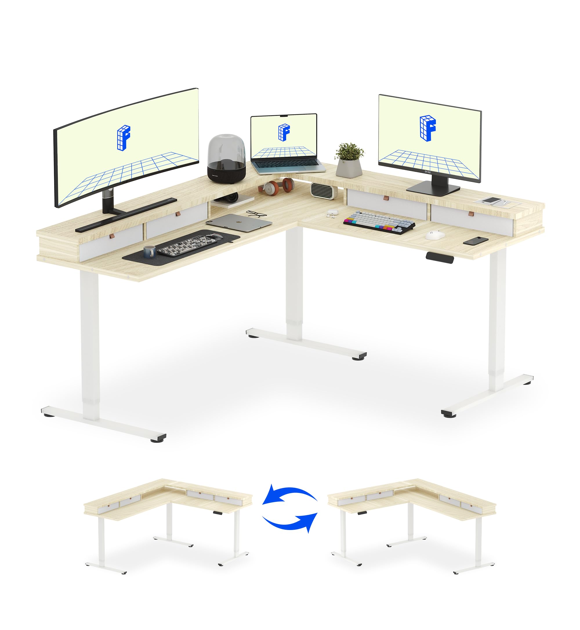 FLEXISPOT L-Shaped Height-Adjustable Corner Standing Desk