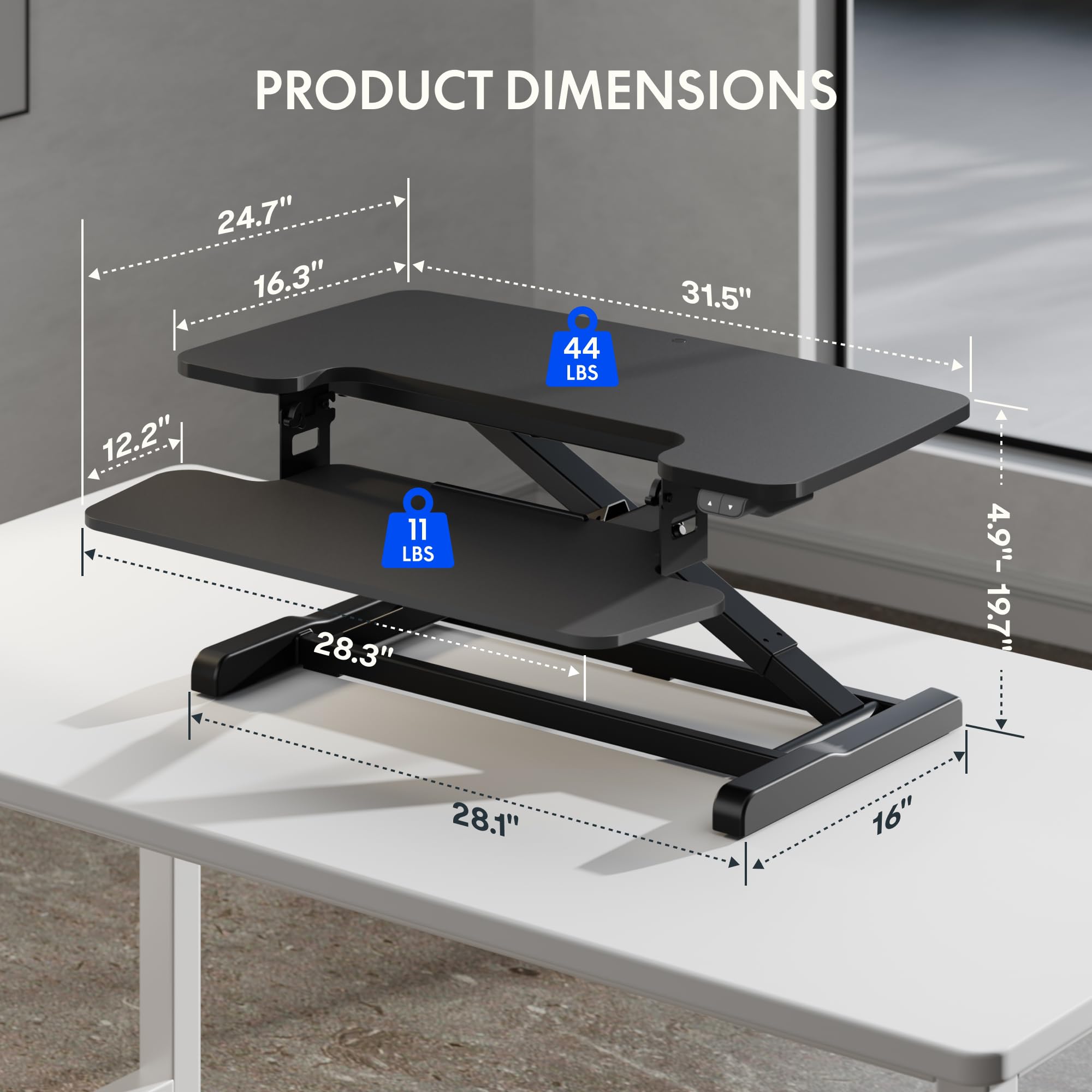 FLEXISPOT Electric Standing Desk Converter, Motorized Sit to Stand Desk Riser, Height Adjustable Desktop Monitor and Laptop Workstation with Wide Keyboard Tray
