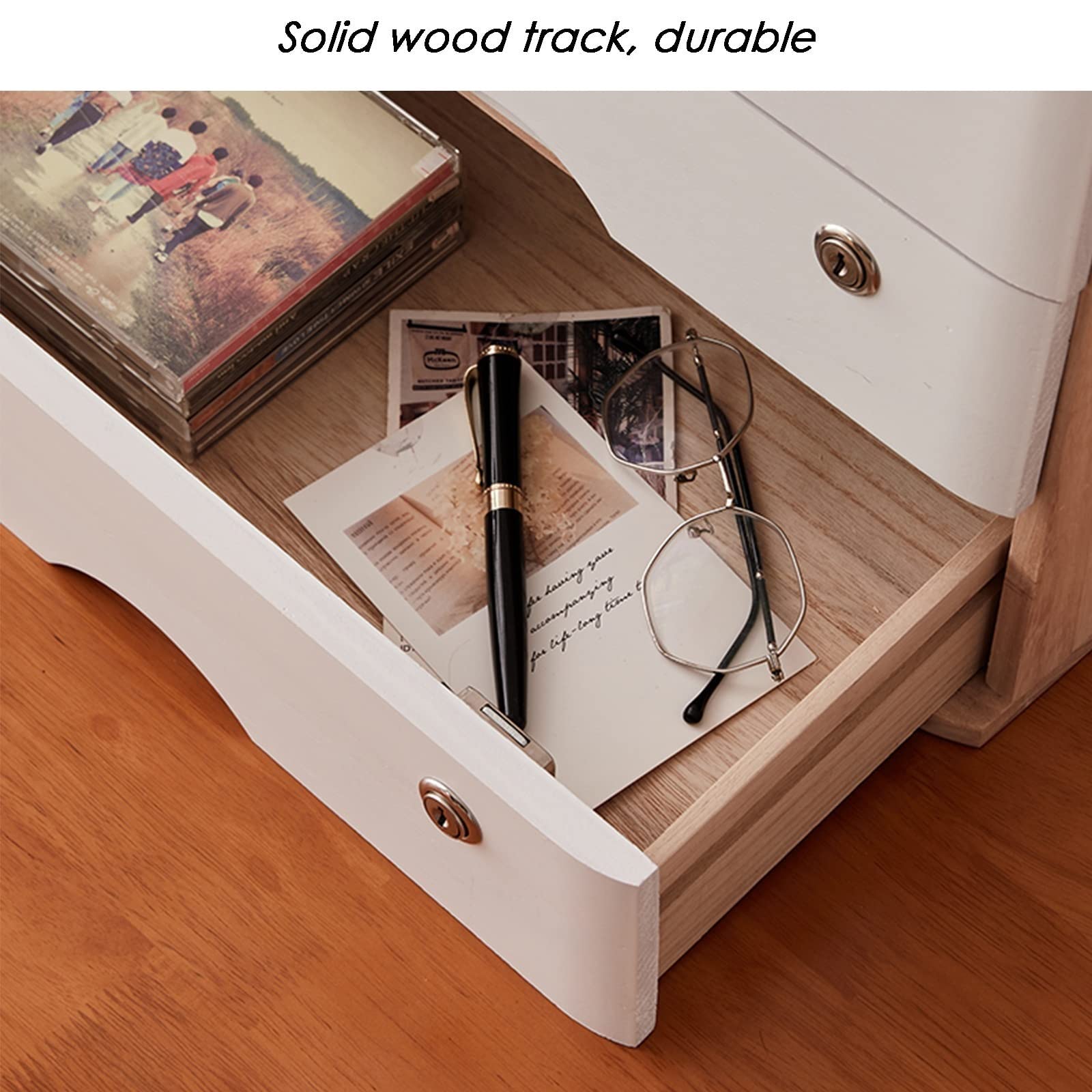 ZGLINMZ Wooden Desktop Storage Box with Lockable Drawers Small Home Office File Cabinet Organizer for Documents and Data Storage