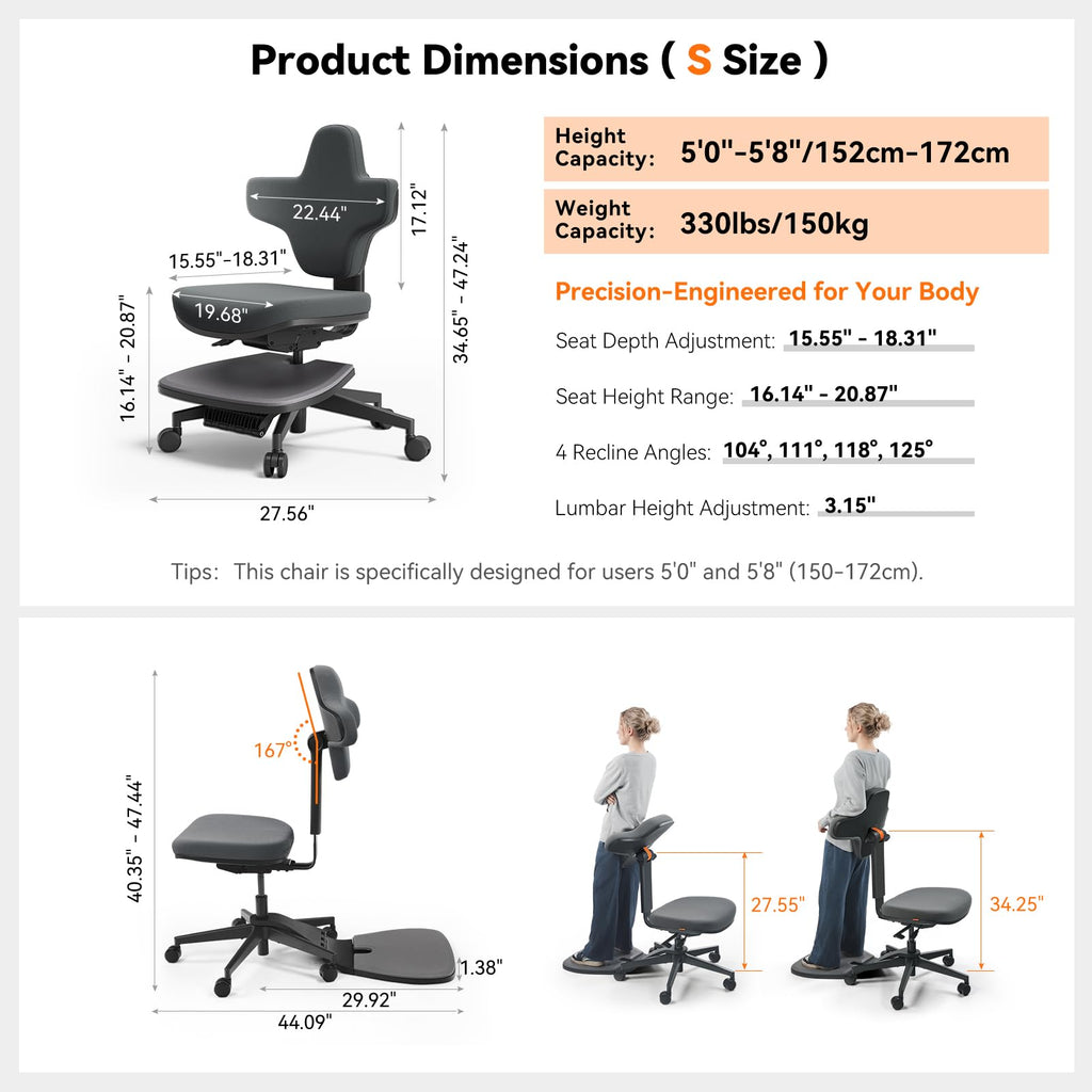 Newtral Standing Desk Chair, 6-in-1 Ergonomic Standing Mate Chair, Adjustable Sit Stand Lean Perch Saddle Stool with Flip Backrest, Dynamic Posture Support & Built-in Anti-Fatigue Design, MT-M-DG