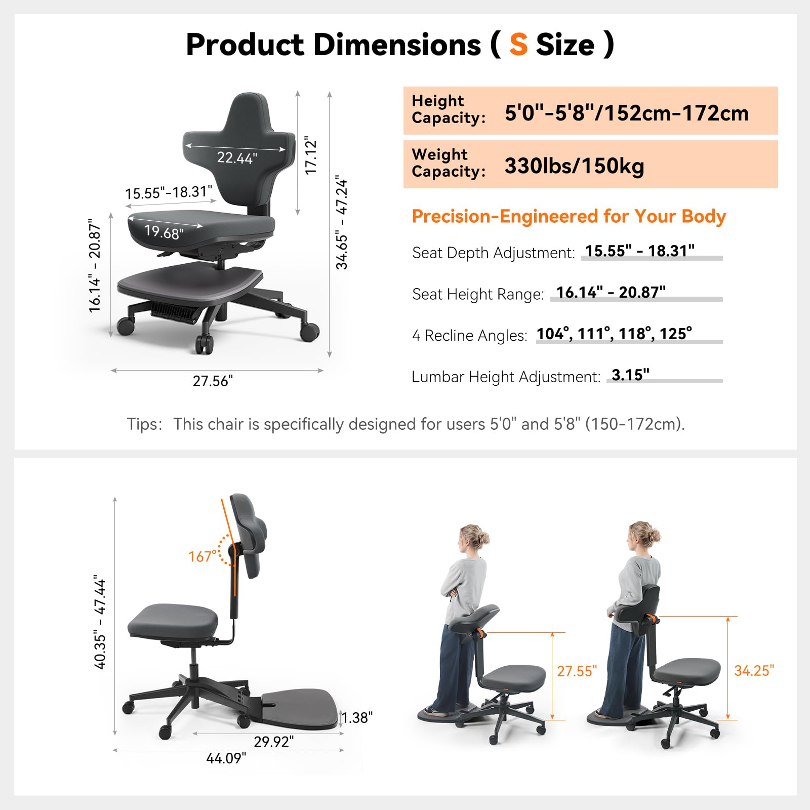 Newtral Standing Desk Chair, 6-in-1 Ergonomic Standing Mate Chair, Adjustable Sit Stand Lean Perch Saddle Stool with Flip Backrest, Dynamic Posture Support & Built-in Anti-Fatigue Design, MT-M-DG