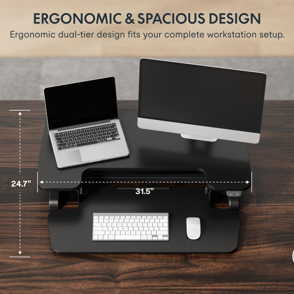 FLEXISPOT Electric Standing Desk Converter, Motorized Sit to Stand Desk Riser, Height Adjustable Desktop Monitor and Laptop Workstation with Wide Keyboard Tray