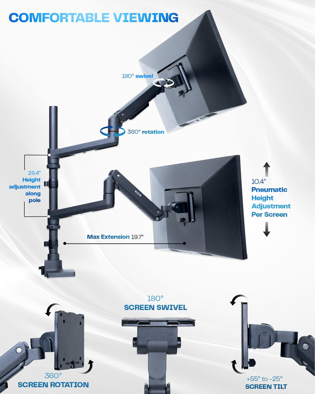VIVO Pneumatic Arm Single Ultrawide Monitor Extra Tall Desk Mount