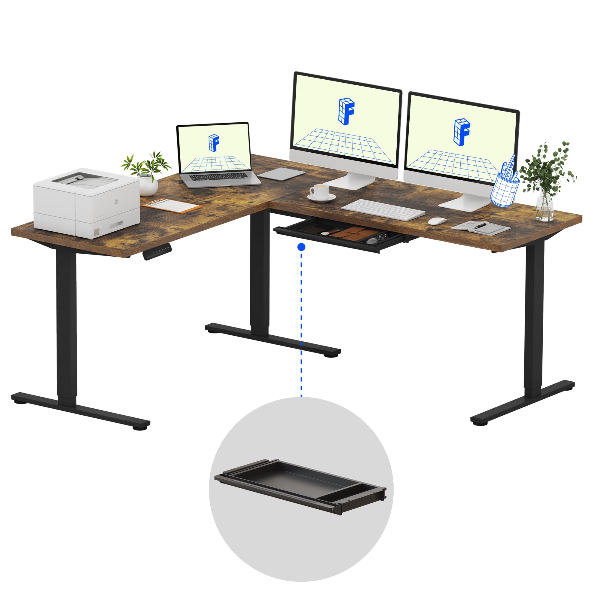 FLEXISPOT L-Shaped Height-Adjustable Corner Standing Desk