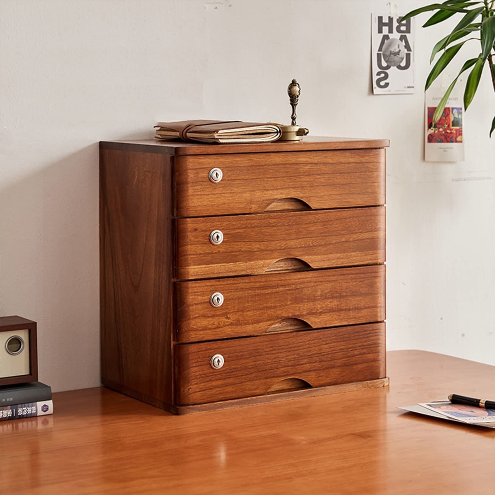 ZGLINMZ Lockable Wooden Desktop File Storage Cabinet