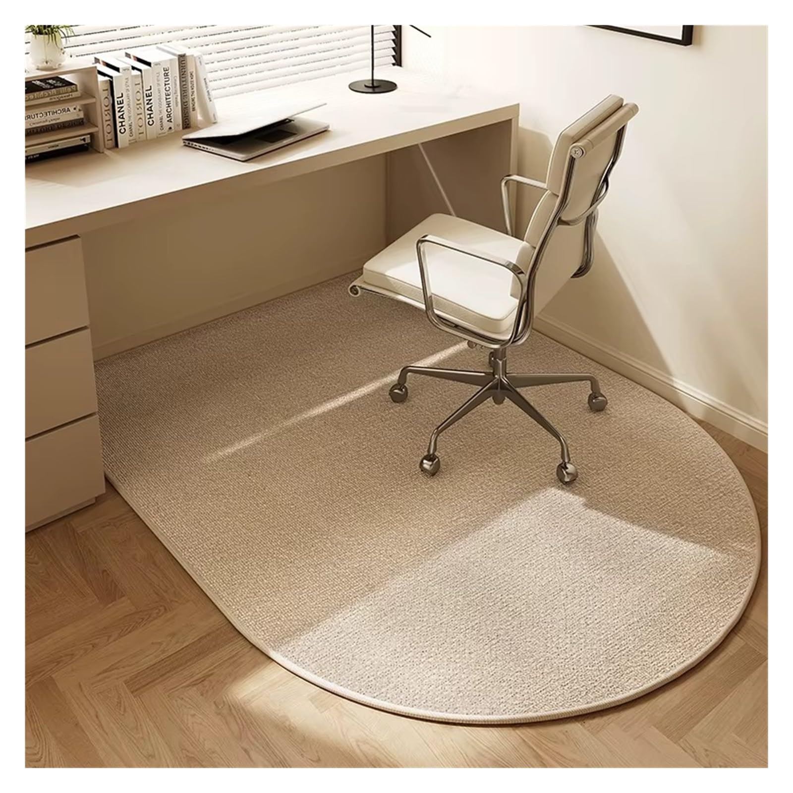 Non-Slip Beige Striped Office Chair Floor Mat Rug
