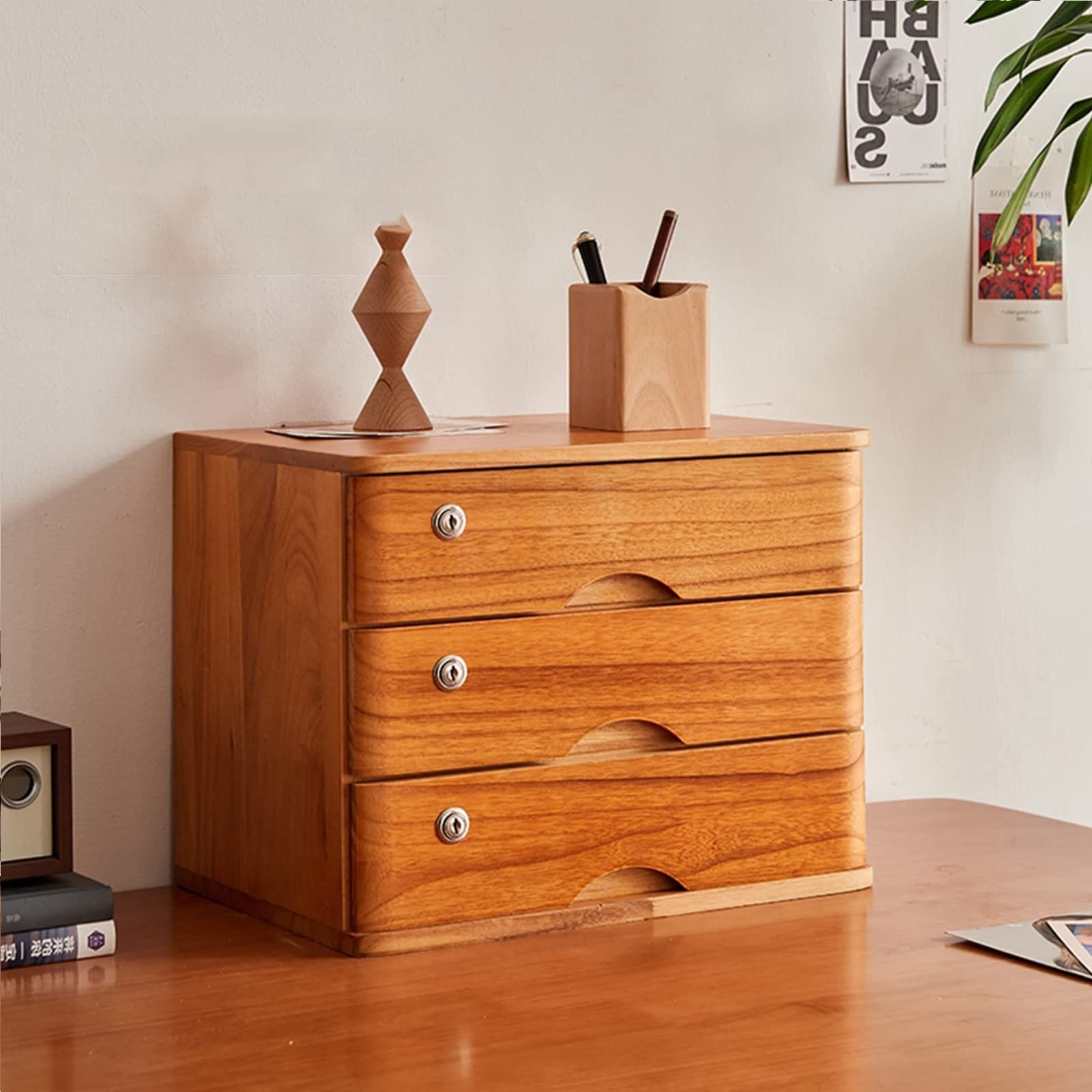 ZGLINMZ Lockable Wooden Desktop File Storage Cabinet