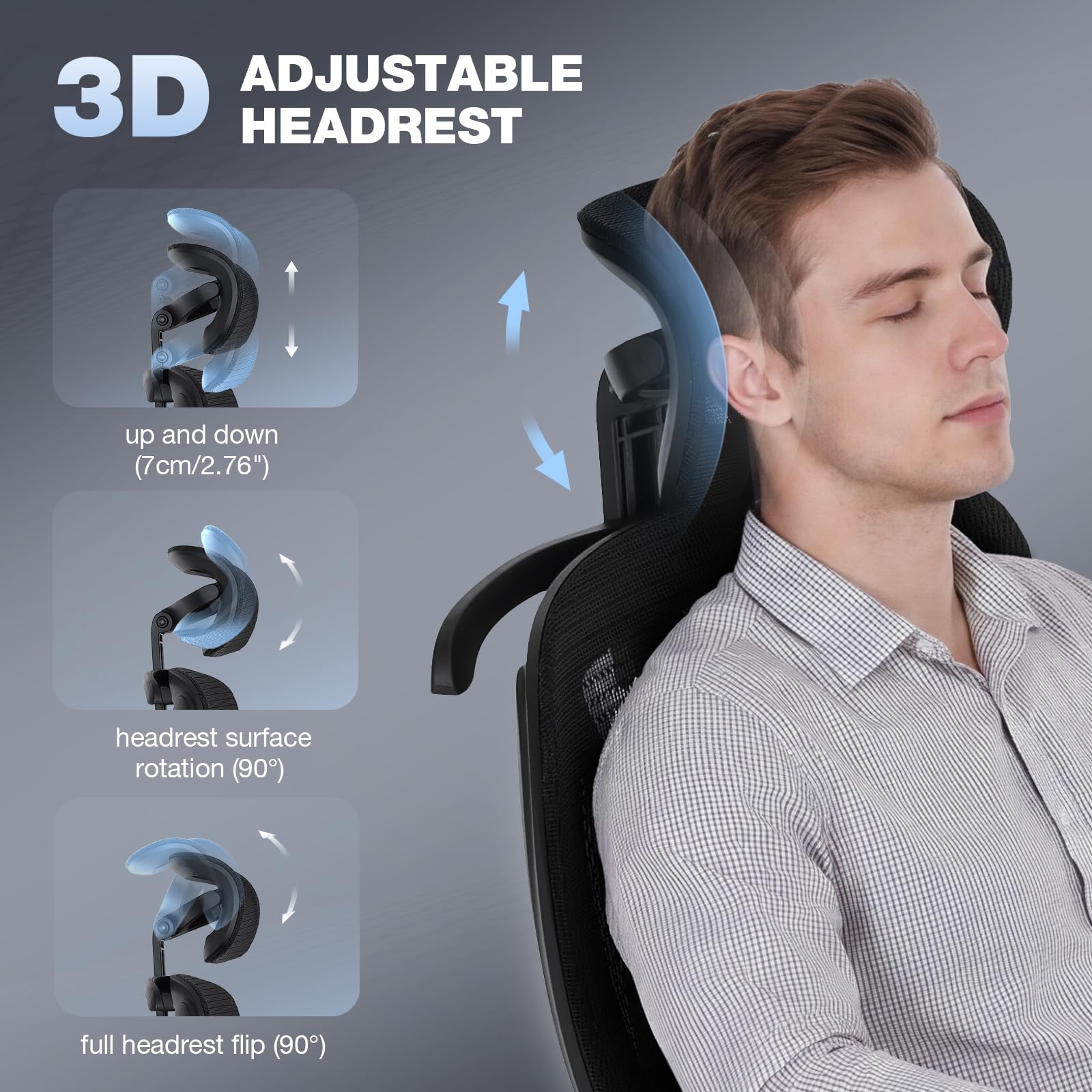 MALOL Ergonomic Office Chair, 400lbs High Back Mesh Desk Chair with 6D Armrests, 3D Headrest, Adjustable Lumbar Support, Seat Depth Adjustment, Tilt Lock, Metal Base & PU Wheels
