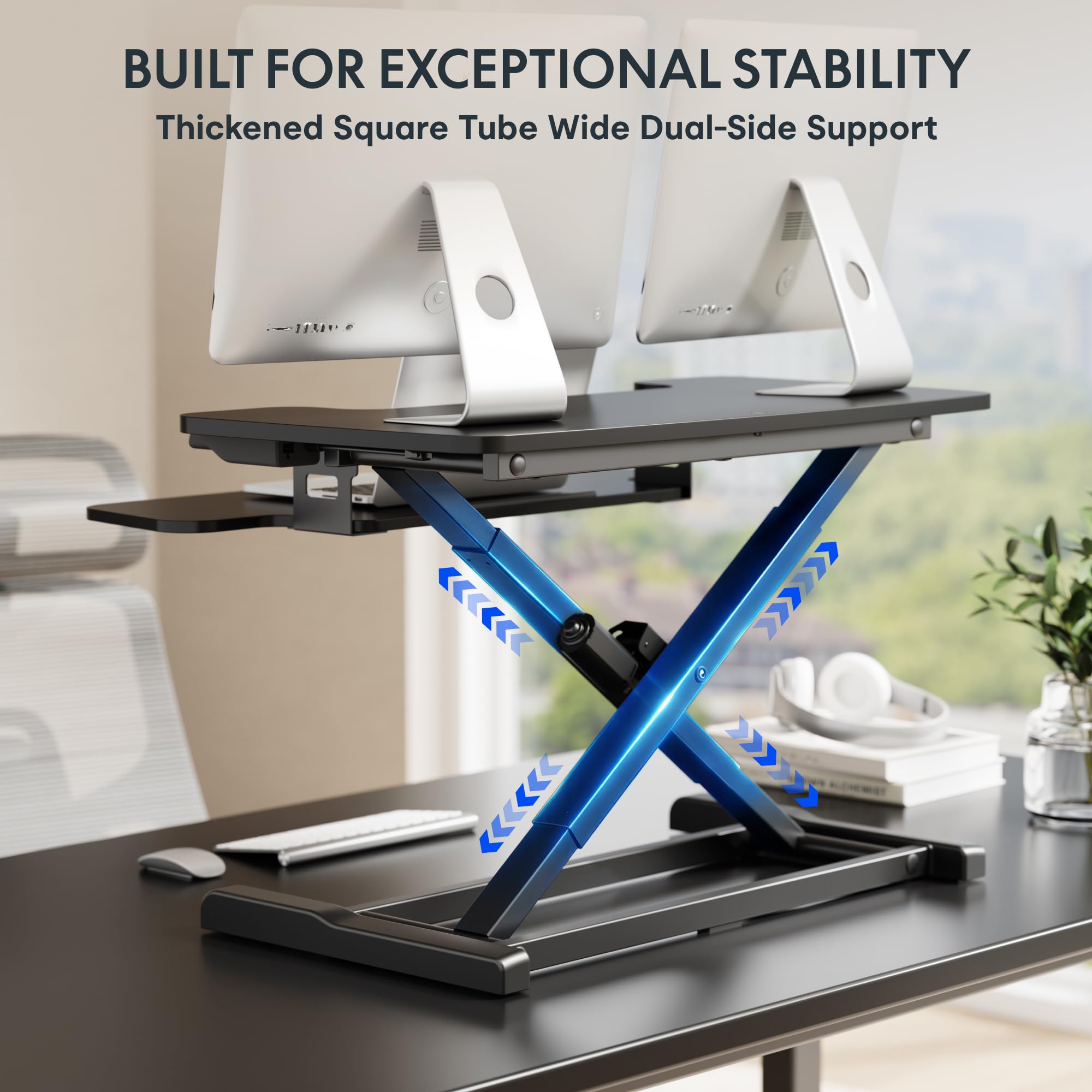 FLEXISPOT Electric Standing Desk Converter, Motorized Sit to Stand Desk Riser, Height Adjustable Desktop Monitor and Laptop Workstation with Wide Keyboard Tray