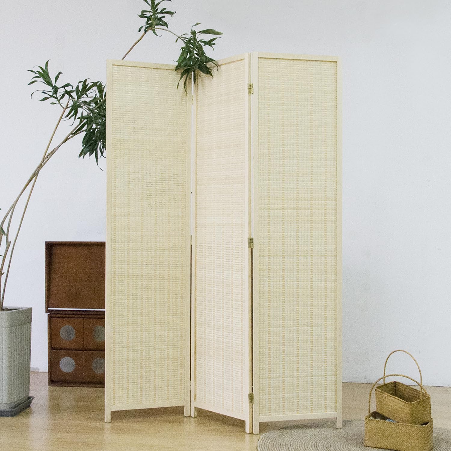 Furnnylane Panel Room Divider and Folding Screen, Bamboo Room Separator