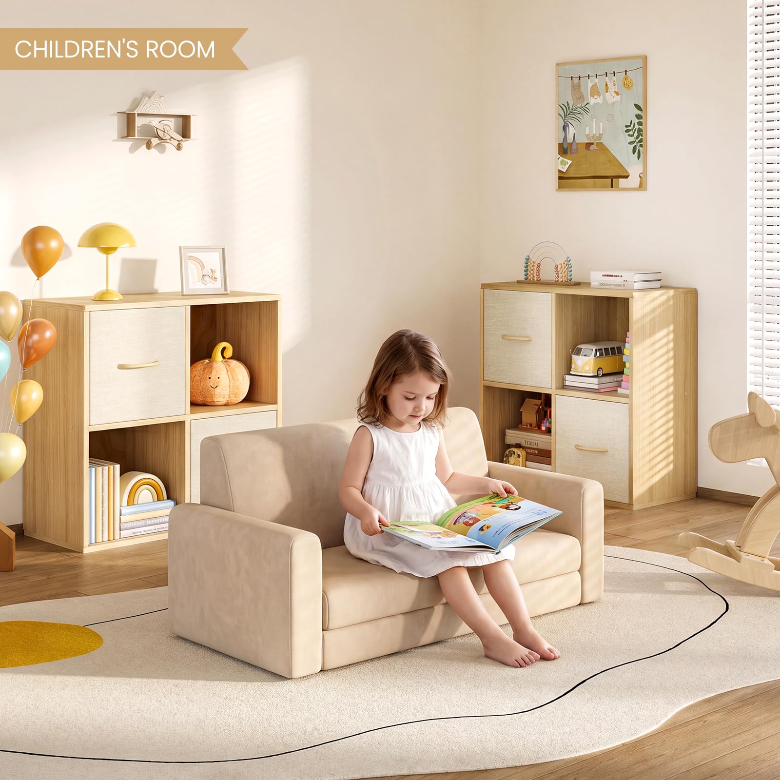 EXPERLAM Cube Storage Organizer - Solid Wood Bookshelf with Storage Bins, Cube Shelf with Removable Back Panels, Vertical or Horizontal Bookcase, Open Book Shelf for Bedroom, Living Room, Office