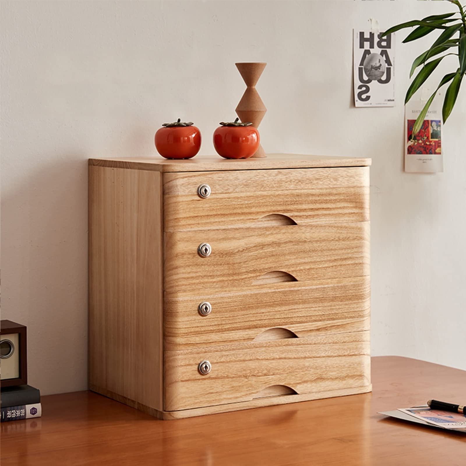 ZGLINMZ Lockable Wooden Desktop File Storage Cabinet