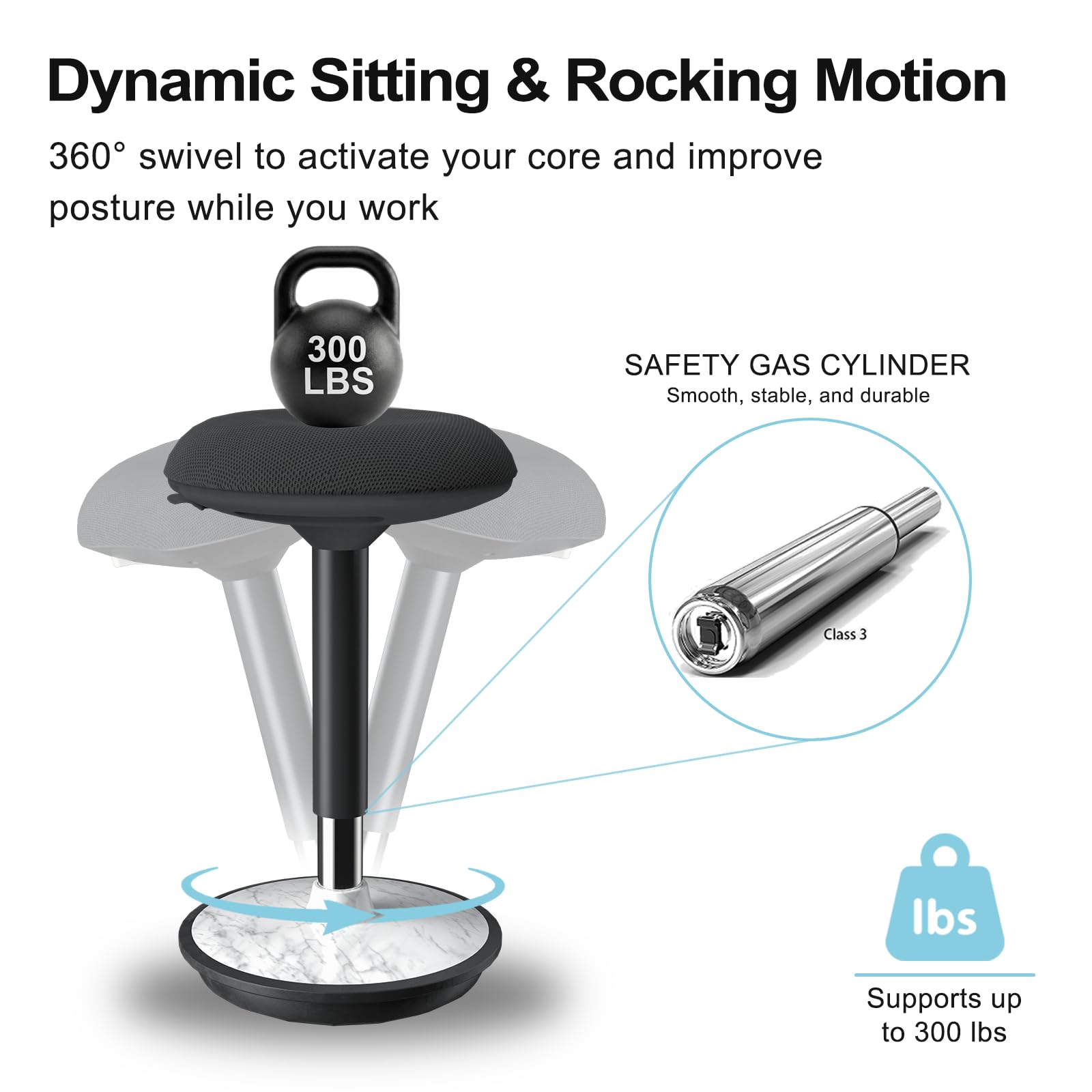 ERGO COLLECT Adult Wobble Stool - Anti-Fatigue Standing Desk Stool with 360° Rocking Non-Slip Curved Base, Height Adjustable 22-32 Inch Standing Chair for Home & Office,Faux Marble