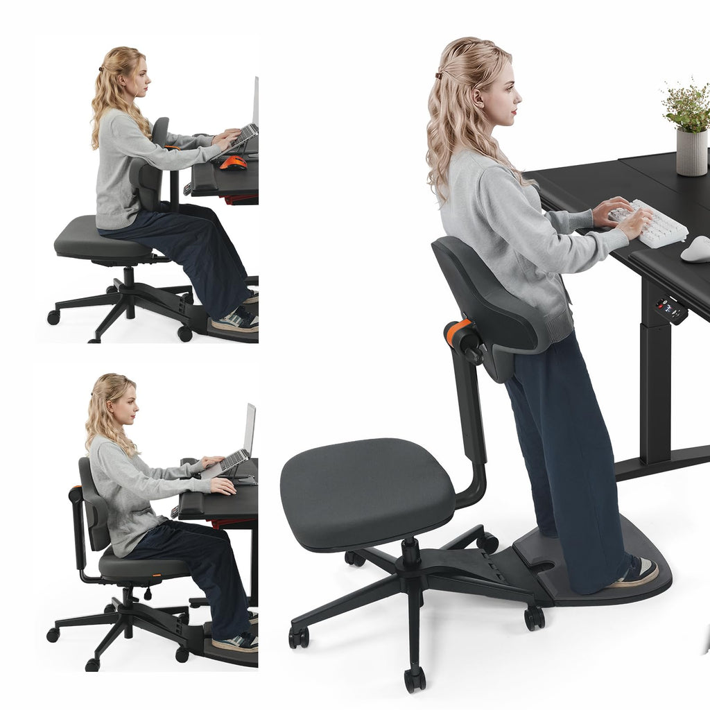Newtral Standing Desk Chair, 6-in-1 Ergonomic Standing Mate Chair, Adjustable Sit Stand Lean Perch Saddle Stool with Flip Backrest, Dynamic Posture Support & Built-in Anti-Fatigue Design, MT-M-DG