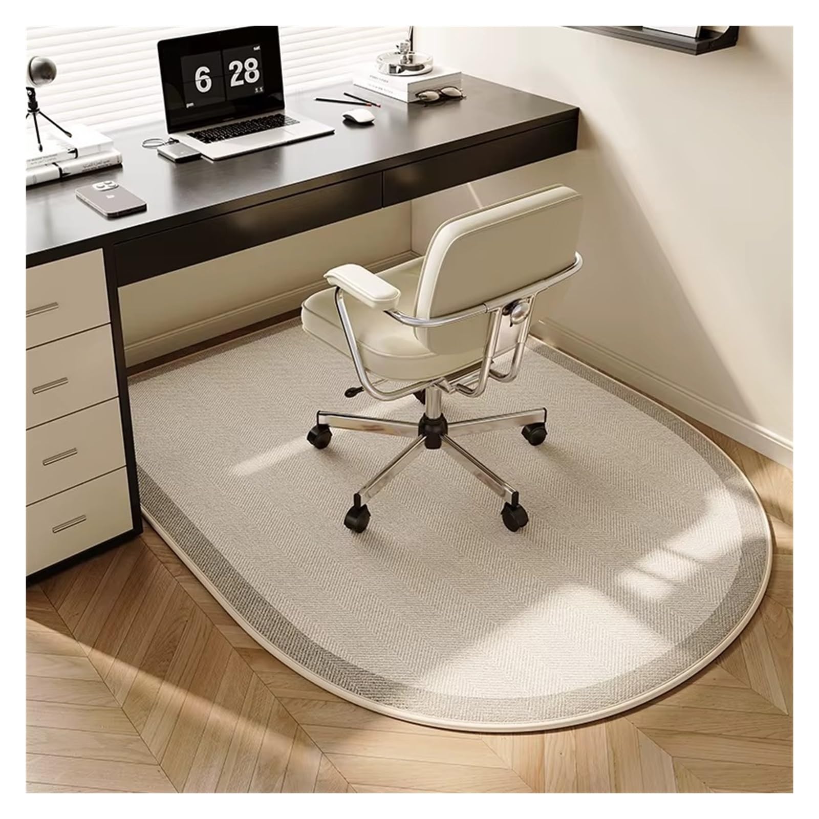 Non-Slip Beige Striped Office Chair Floor Mat Rug