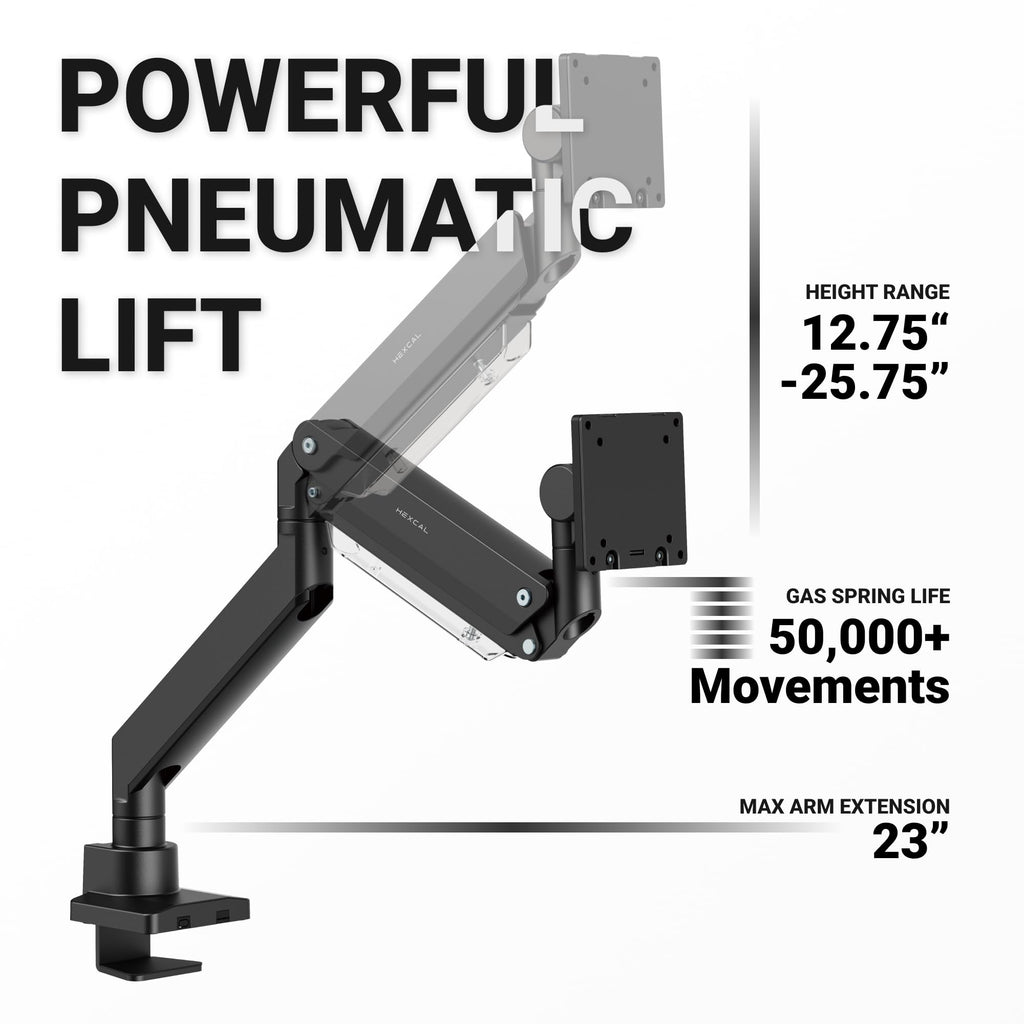 Hexcal Heavy Duty Monitor Arm for 57" Ultrawide Screens, Support up to 59.4 lbs, Full Motion Desk Mount with Quick Release VESA (75/100/200mm), C-Clamp & Grommet Base, Space-Saving Design