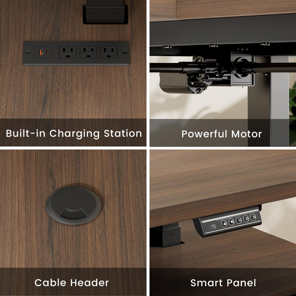 ModernMate 71" L-Shaped Electric Standing Desk with Storage, One-Piece Height Adjustable Executive Stand Up Desk, AC/USB & Privacy Panel, Home Office Workstation with Storage