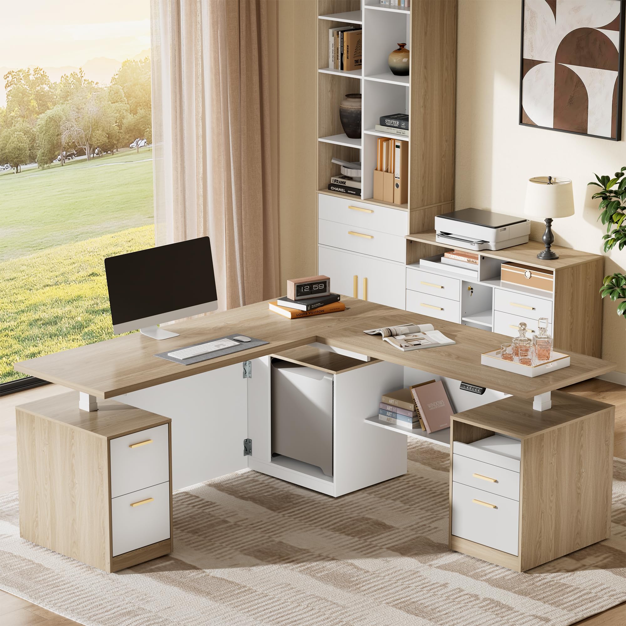 ModernMate 71" L-Shaped Electric Standing Desk with Storage
