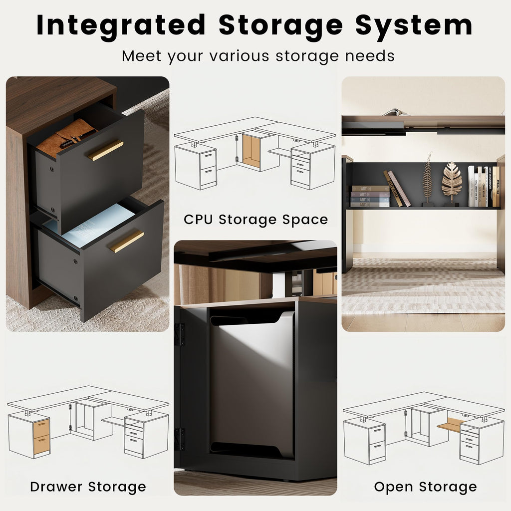 ModernMate 71" L-Shaped Electric Standing Desk with Storage, One-Piece Height Adjustable Executive Stand Up Desk, AC/USB & Privacy Panel, Home Office Workstation with Storage