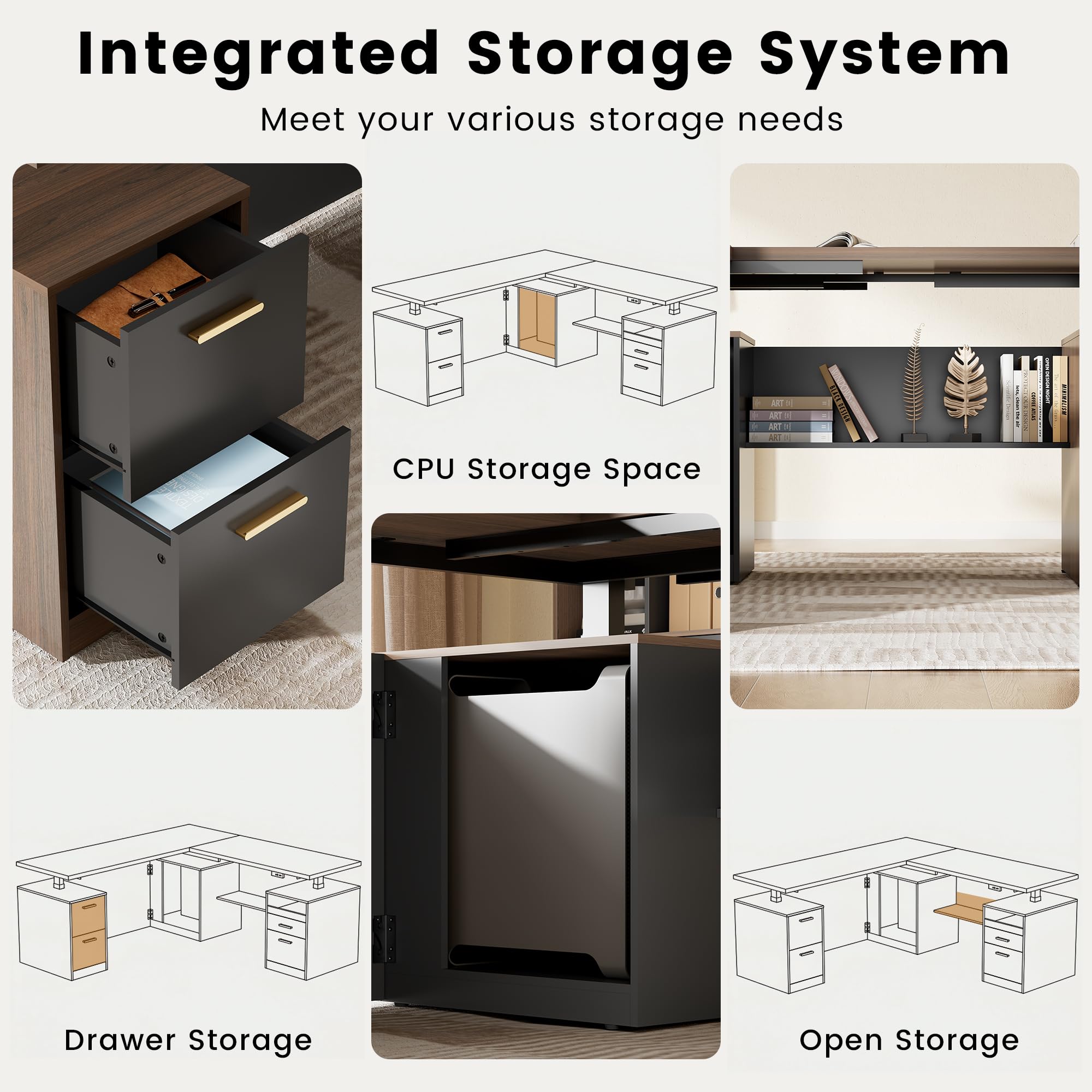 ModernMate 71" L-Shaped Electric Standing Desk with Storage, One-Piece Height Adjustable Executive Stand Up Desk, AC/USB & Privacy Panel, Home Office Workstation with Storage