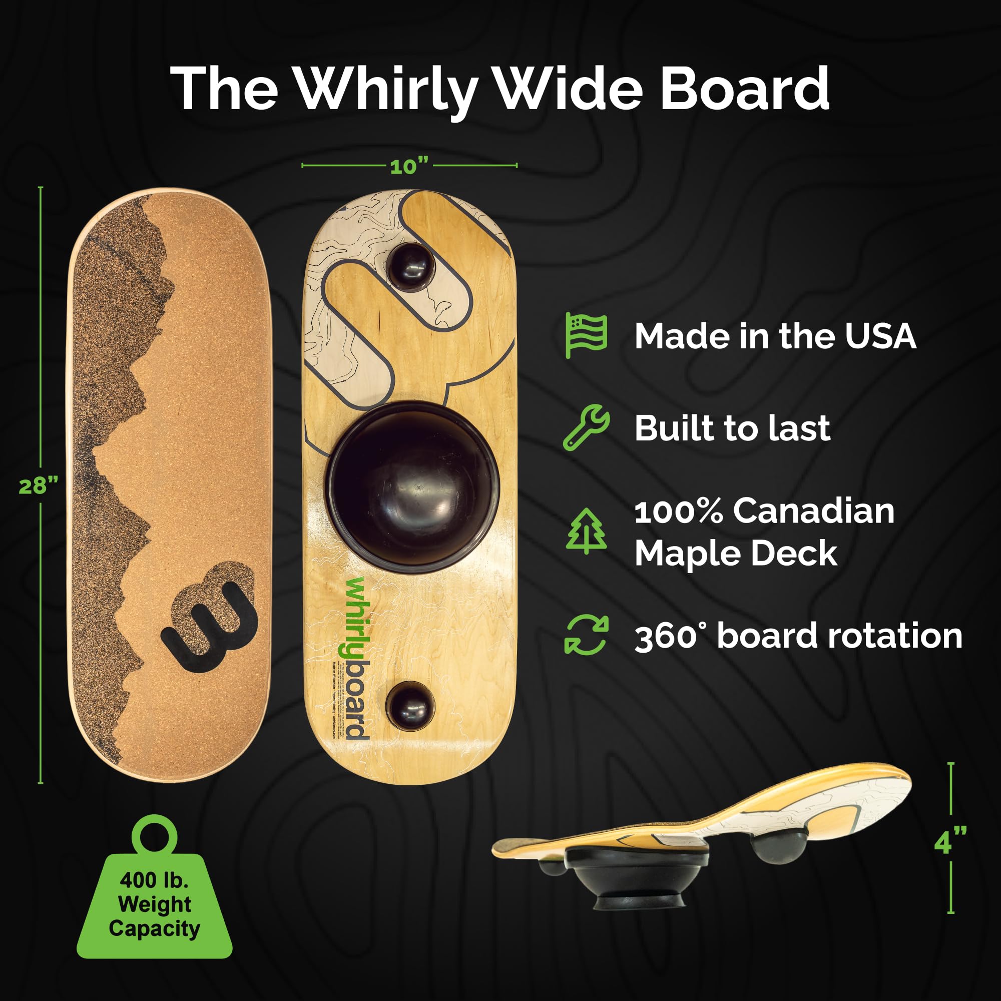 Whirly Board Wide 360˚ | Standing Desk Balance Board | Wobble Board Portable Home Gym | Snowboard Training | Surf trainer | Balance Board for Kids & Adults | Core Balance Trainer