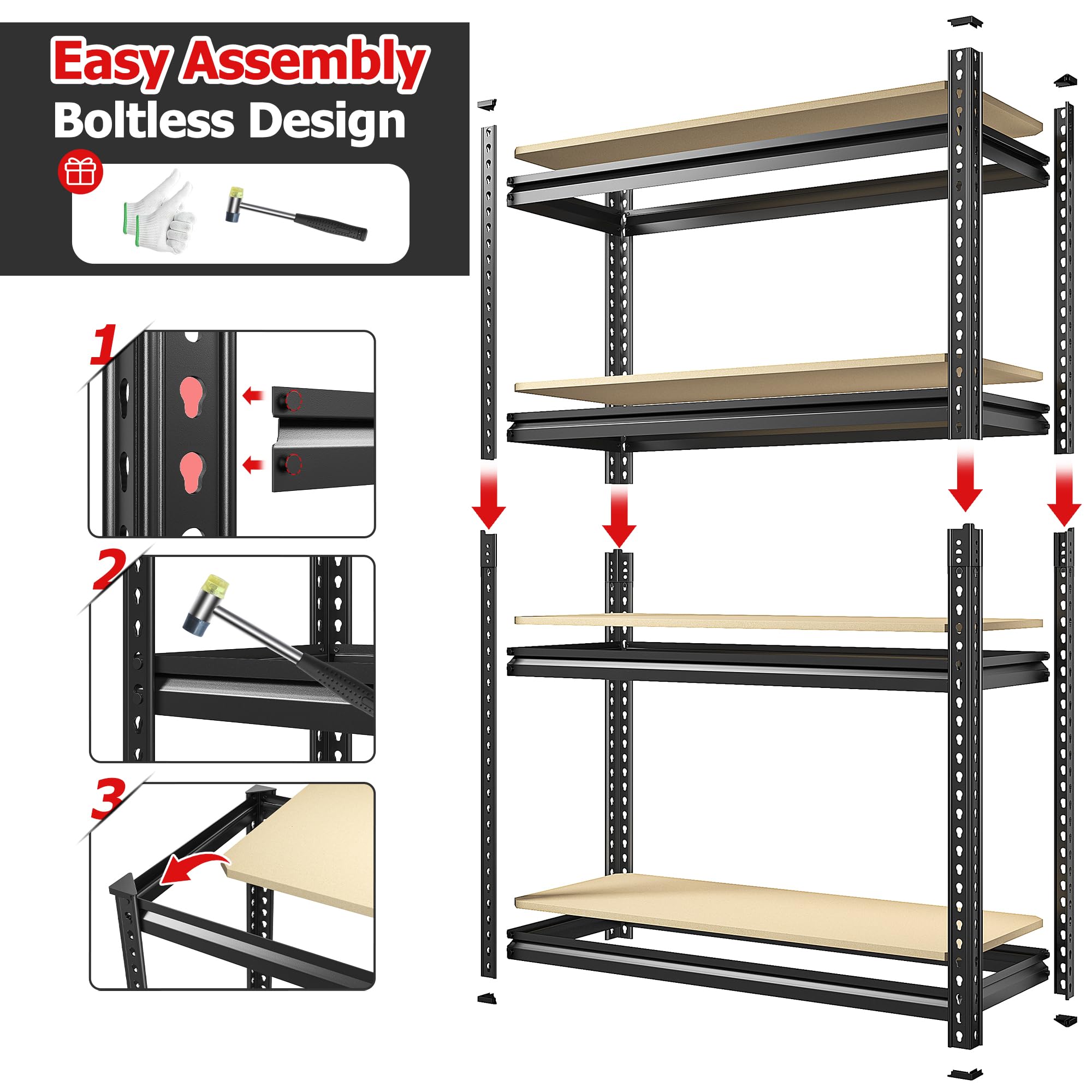 REIBII Storage Shelves with Wood Board