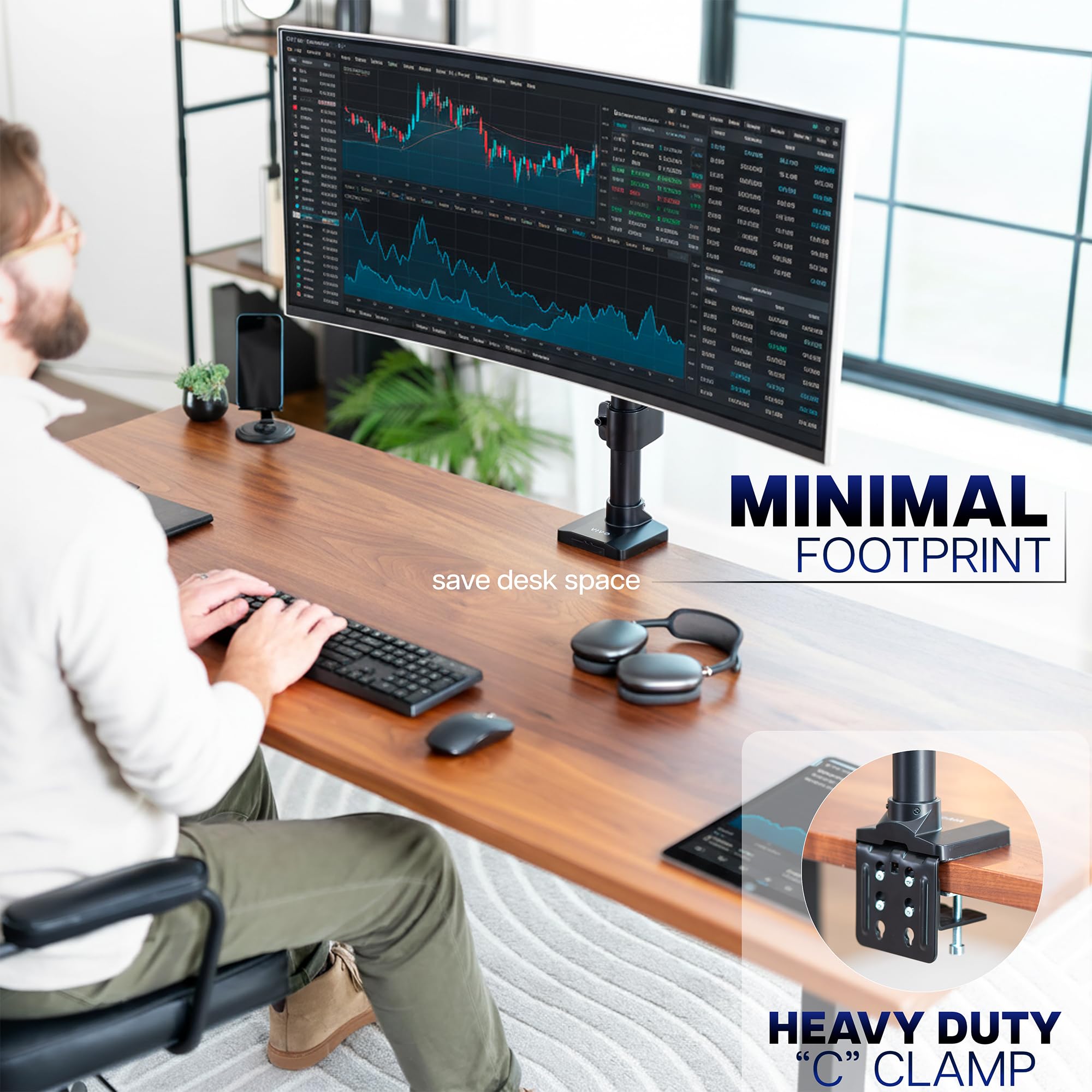 VIVO Premium Aluminum Heavy Duty Monitor Arm for Ultrawide Monitors up to 49 inches and 33 lbs