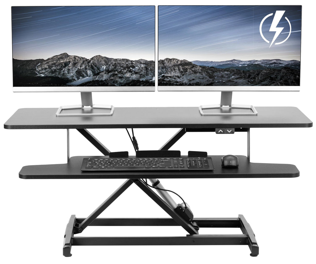 VIVO Electric Motor Desk Converter, Height Adjustable Riser, Sit to Stand Dual Monitor and Laptop Workstation with Wide Keyboard Tray