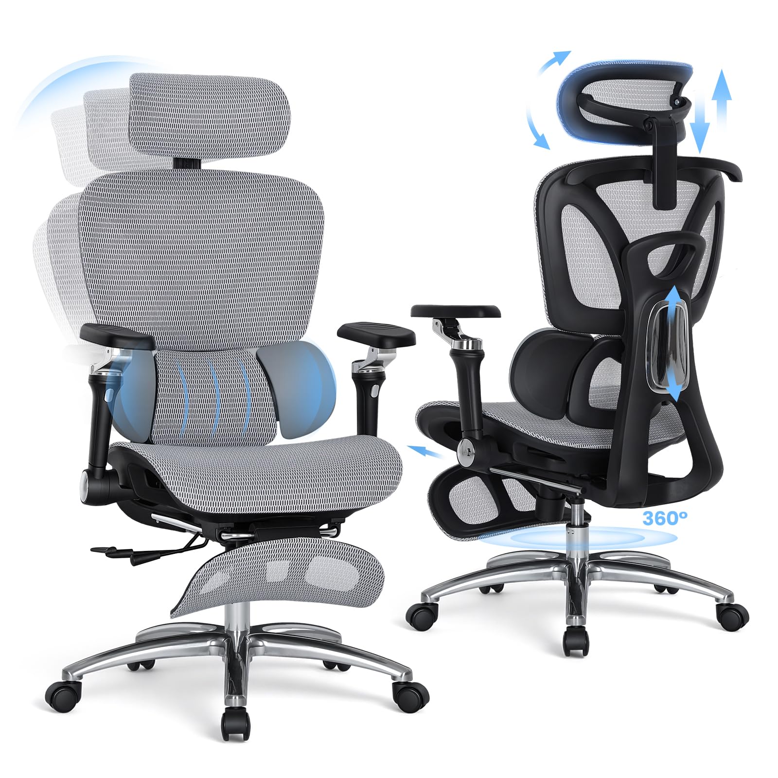 MALOL 400lb Ergonomic High-Back Mesh Office Chair with 6D Arms