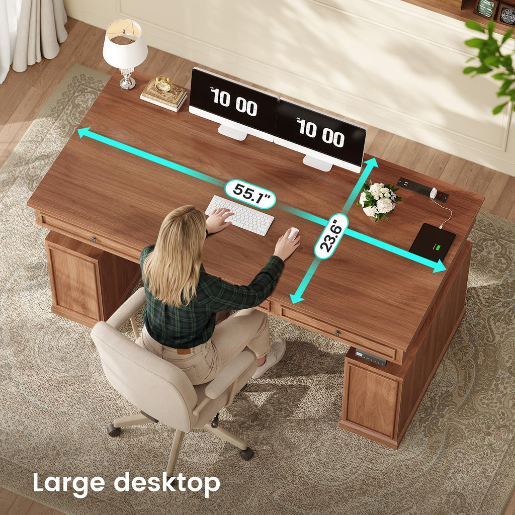 SEDETA Farmhouse Electric Standing Desk with 3 Drawers
