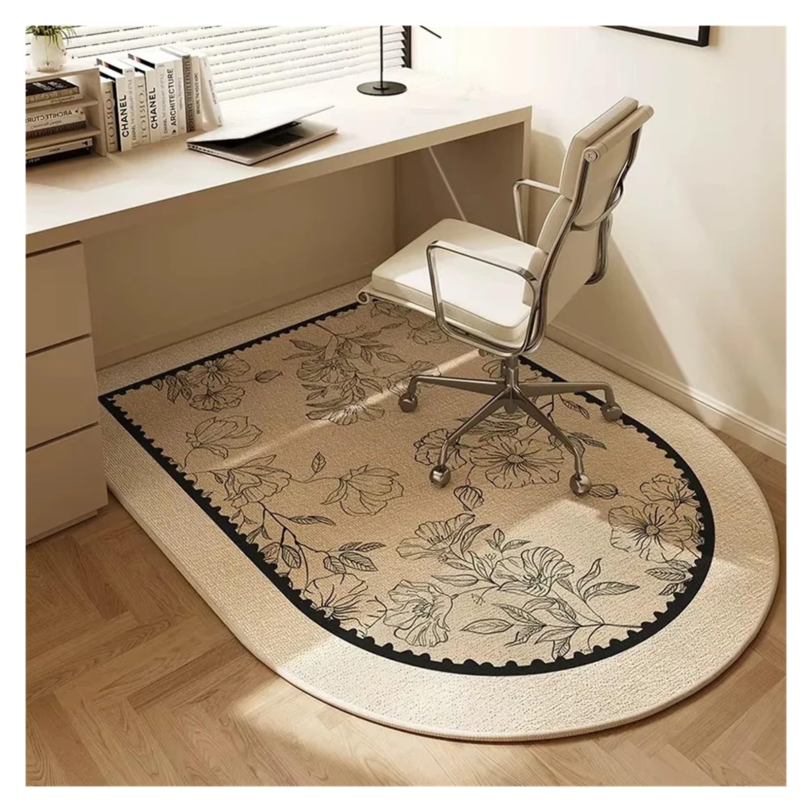 Non-Slip Beige Striped Office Chair Floor Mat Rug