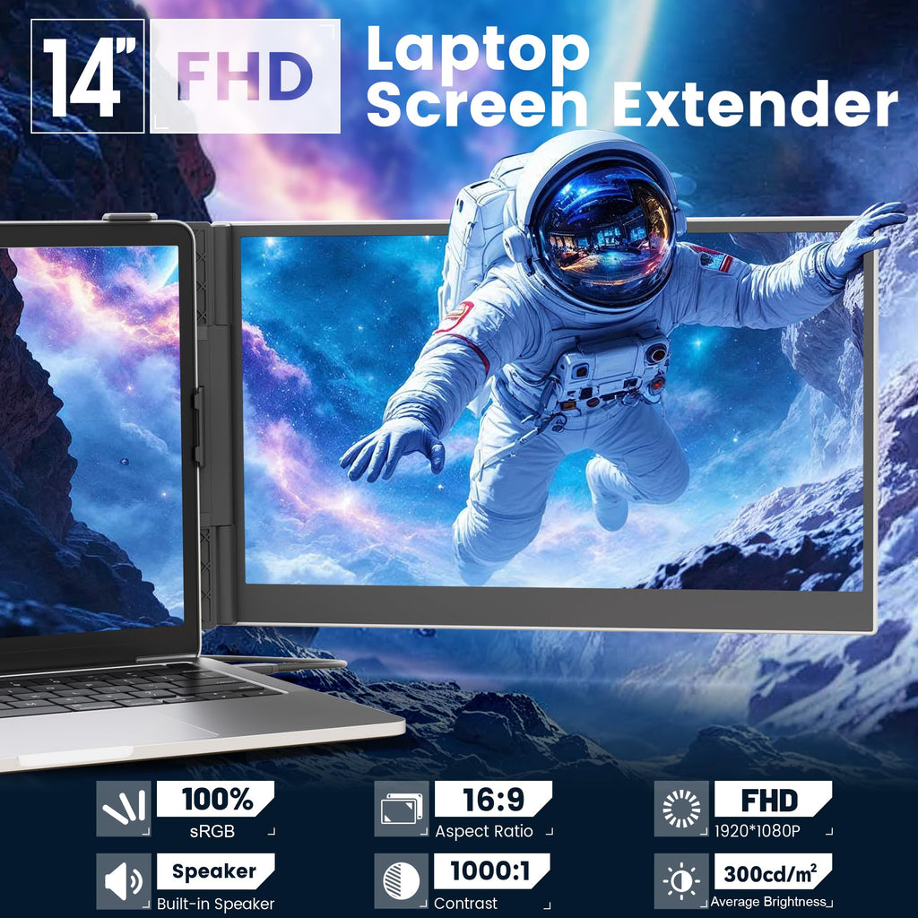 domyfan Laptop Screen Extender, FHD 1080P IPS Dual Laptop Monitor Extender