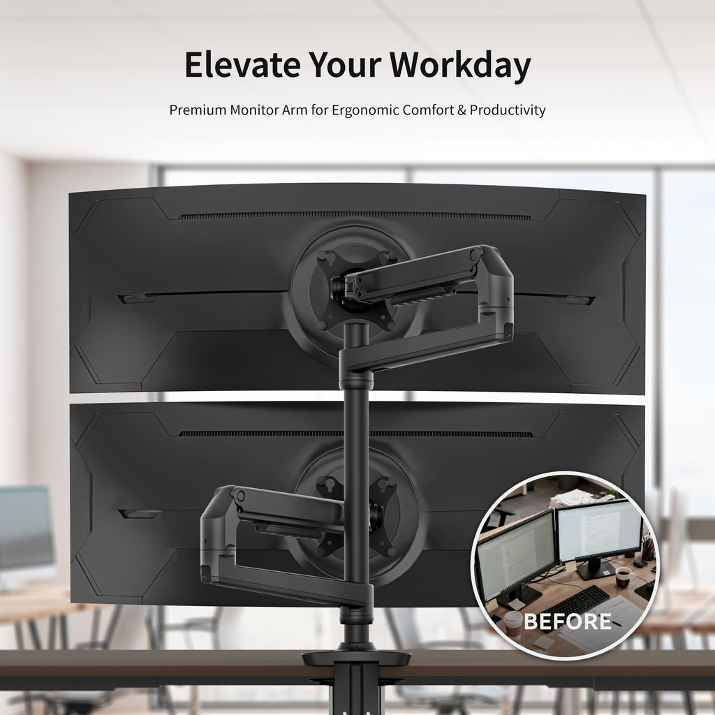 Monitor Arm Desk Mount, Fully Adjustable Computer Monitor Arm with VESA Mount, Fits 13-40" Flat/Curved Screen Within 25 lbs