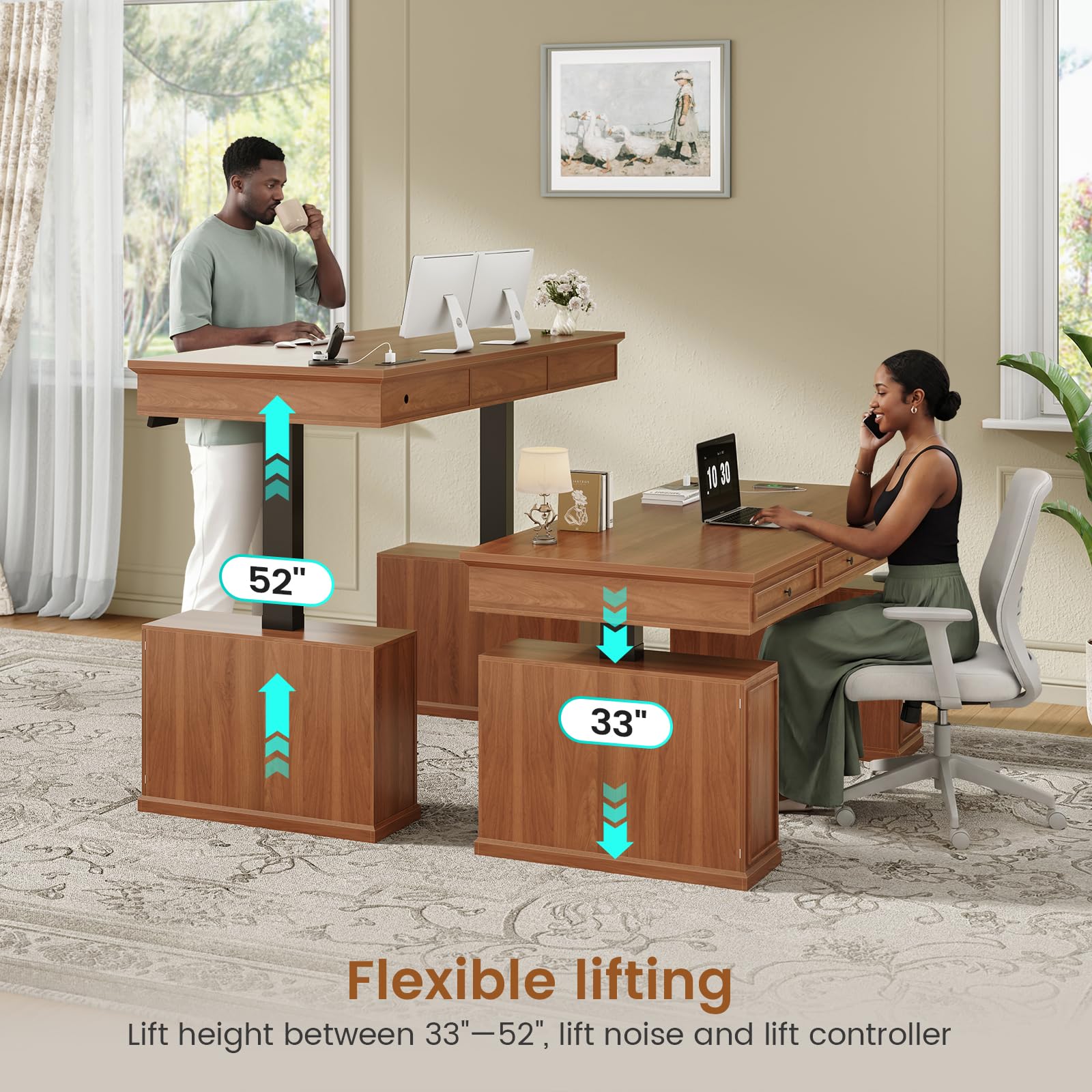 SEDETA Farmhouse Electric Standing Desk with 3 Drawers
