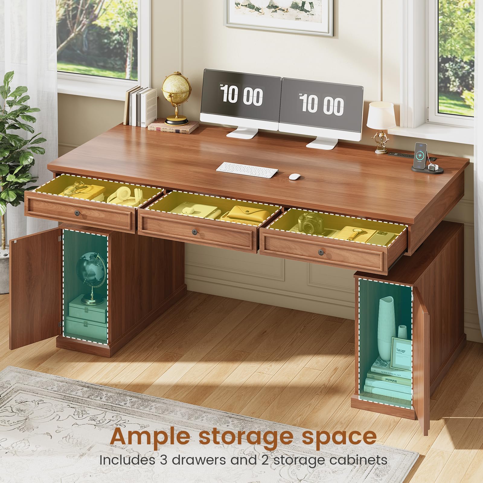 SEDETA Farmhouse Electric Standing Desk with 3 Drawers