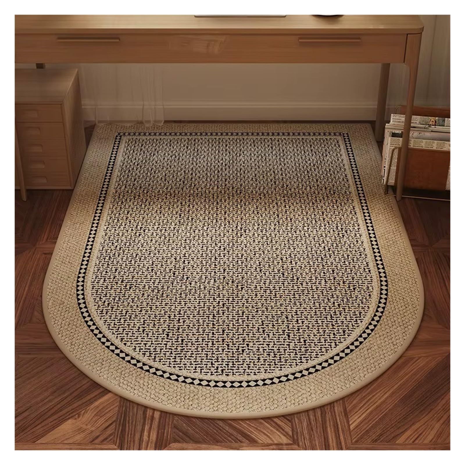 Non-Slip Beige Striped Office Chair Floor Mat Rug