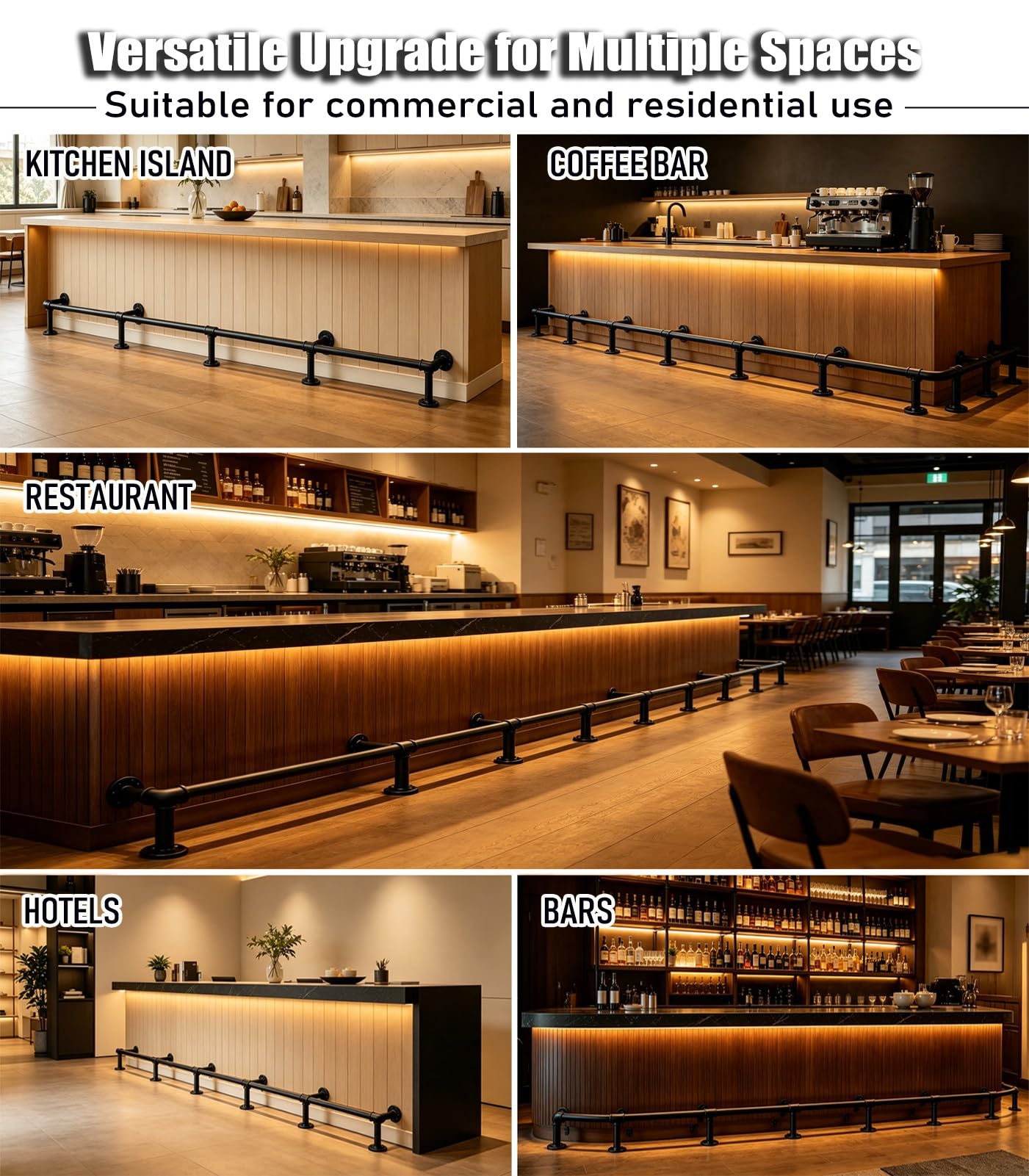 Commercial Grade Bar Foot Rail, Black Pipe Foot Rest for Cafe Pub Home Bar