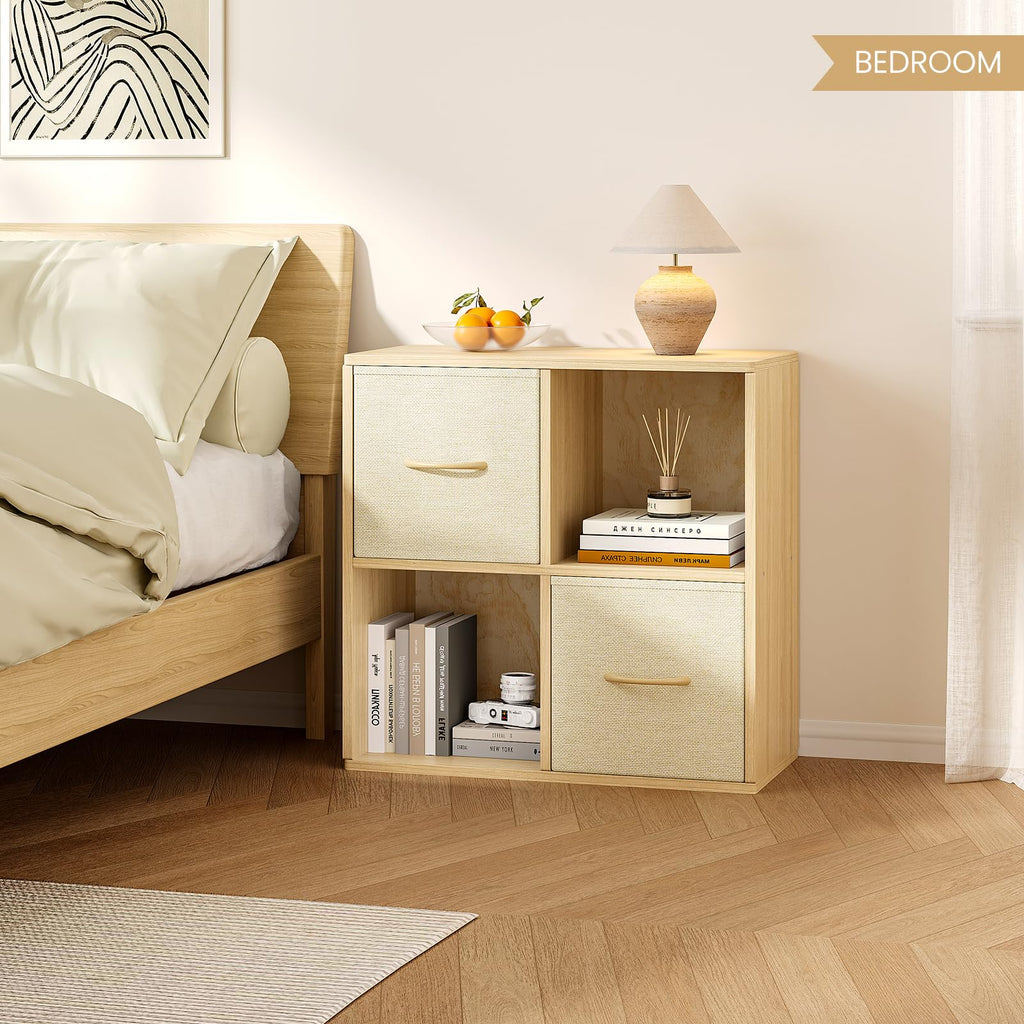 EXPERLAM Cube Storage Organizer - Solid Wood Bookshelf with Storage Bins, Cube Shelf with Removable Back Panels, Vertical or Horizontal Bookcase, Open Book Shelf for Bedroom, Living Room, Office