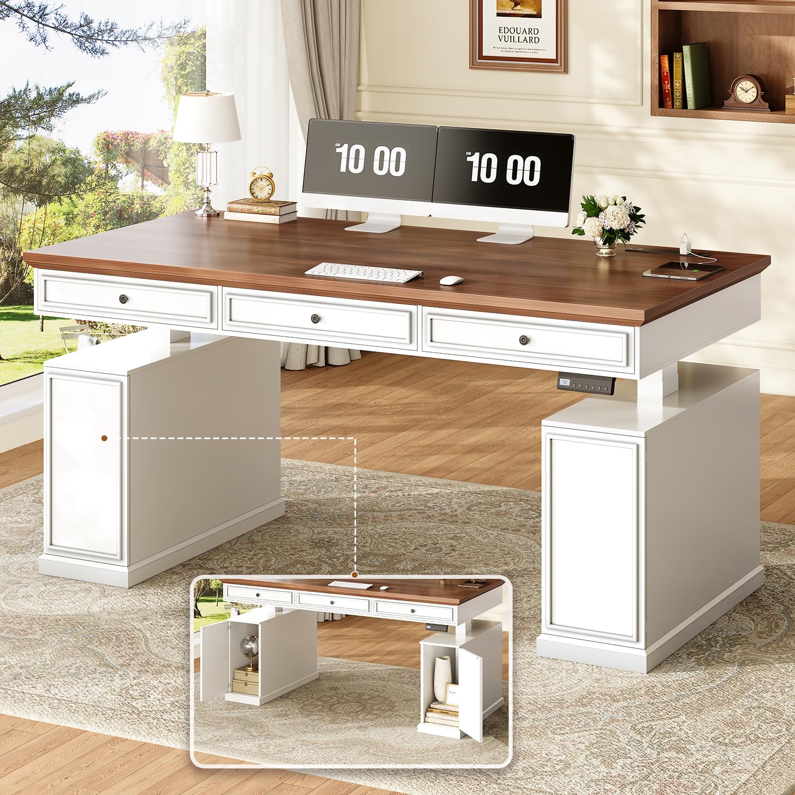 SEDETA Electric Farmhouse Standing Desk with 3 Drawers