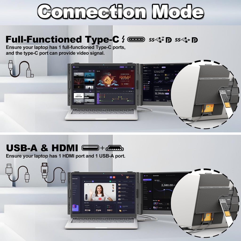 domyfan Laptop Screen Extender, FHD 1080P IPS Dual Laptop Monitor Extender
