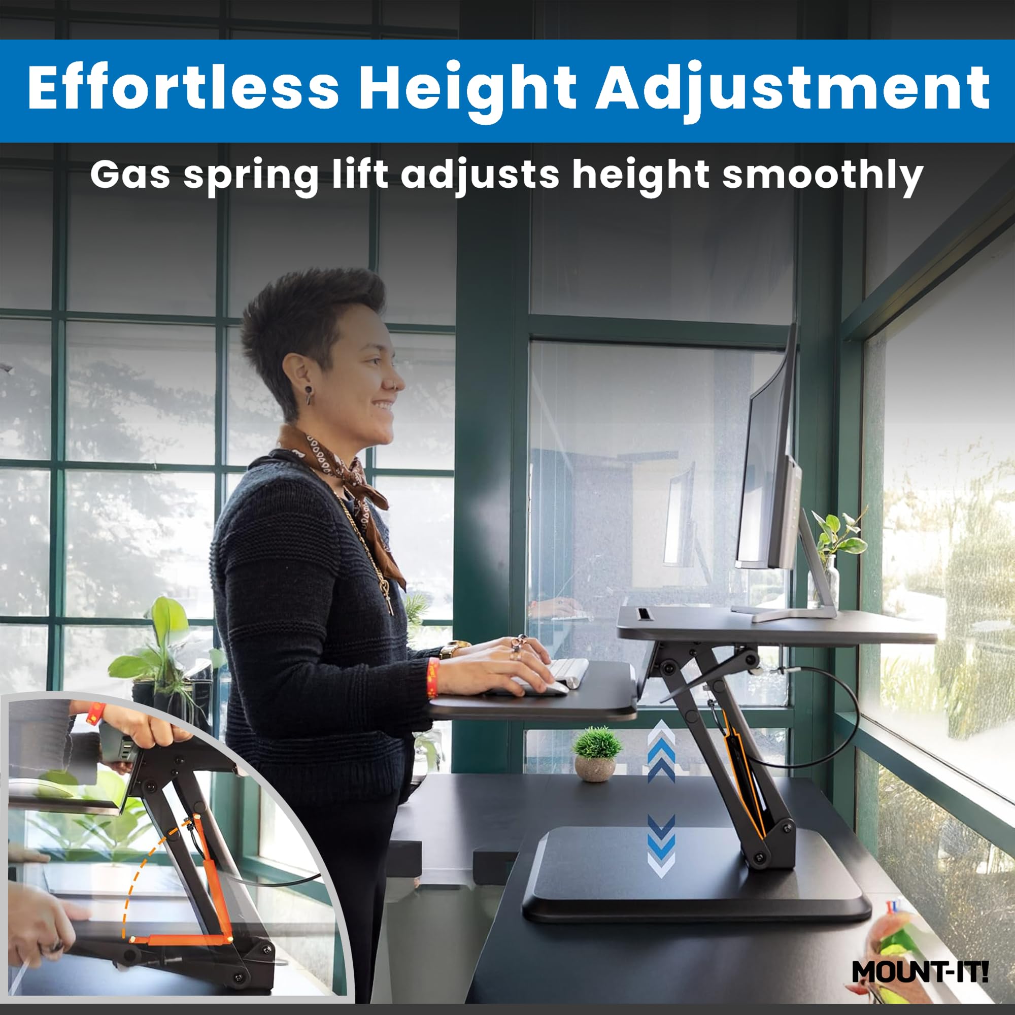Mount-It! Standing Desk Converter - Height Adjustable Stand Up Desk with Gas Spring Riser -