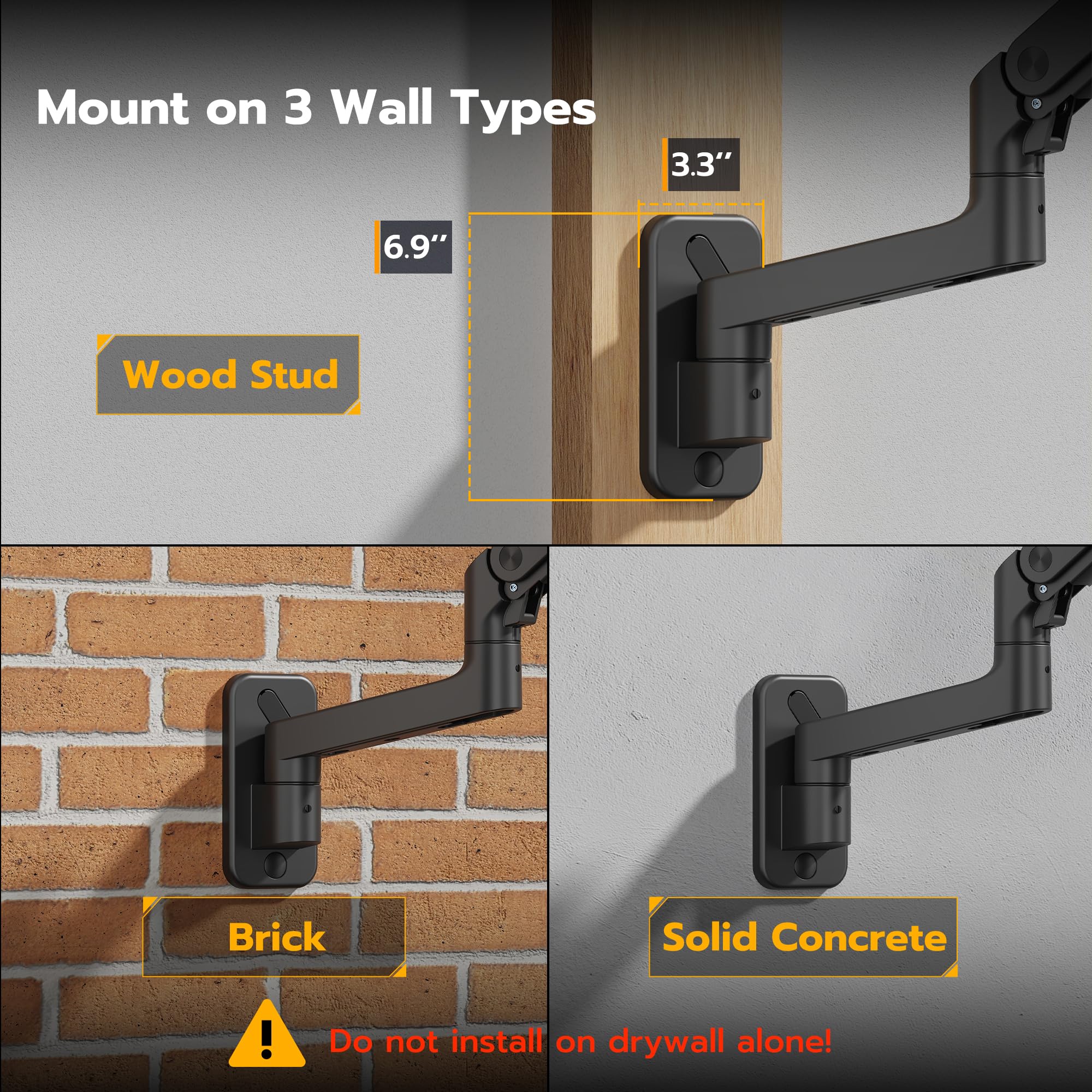 ARES Wing Wall Mount Monitor Arm for 17-49 Inch Ultrawide Screens, Heavy Duty Monitor Mount Holds 44 lbs, Fully Adjustable Gas Spring Wall Mount, 75x75/100x100 VESA Mount